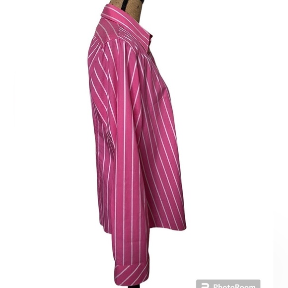Lilly Pulitzer Women’s 14 Pink White Stripe Button Down Long Sleeve Cotton Shirt - Picture 8 of 10